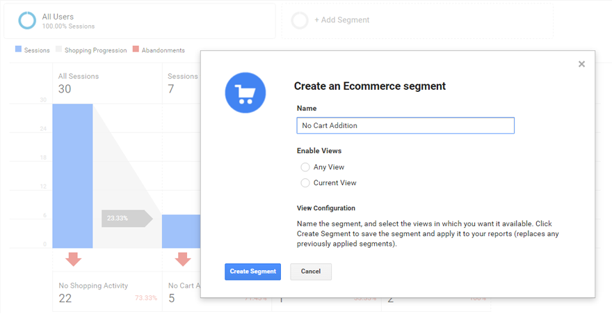Create Ecommerce segments based on user actions