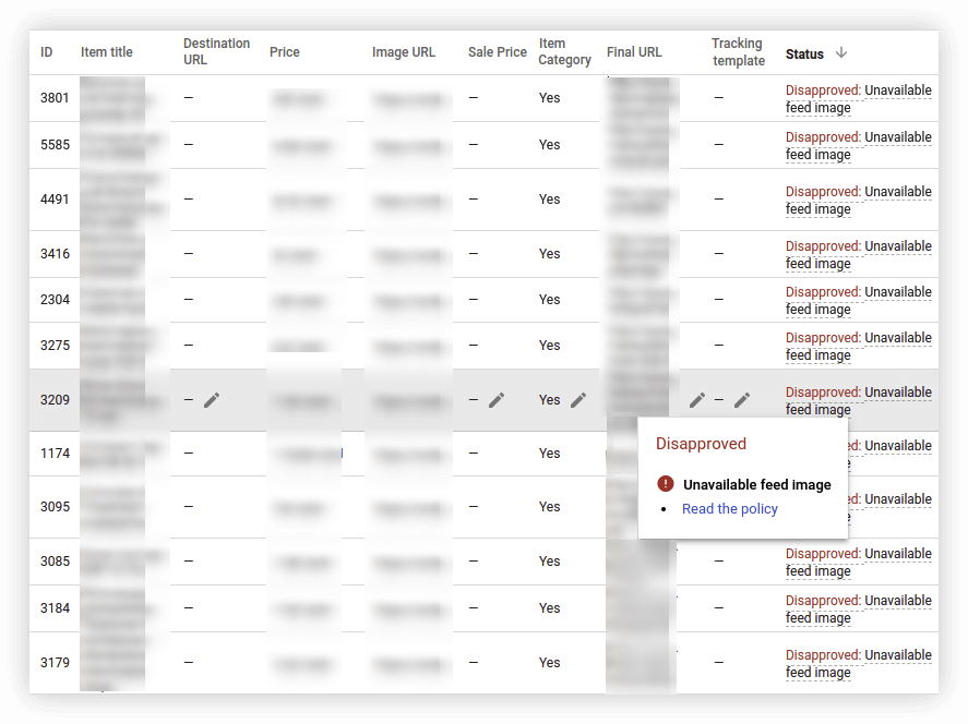 Data feed in AdWords with all necessary attributes