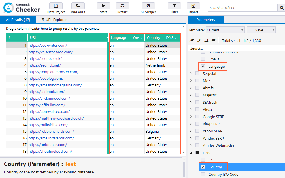 Main language and host address check in Netpeak Checker