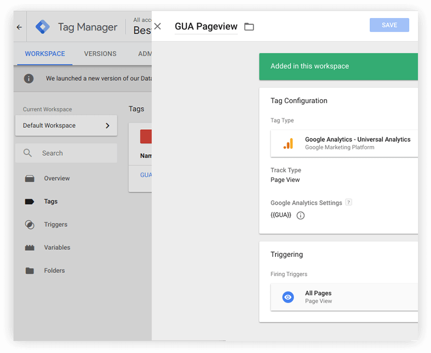 Google Analytics — Universal Analytics tag type
